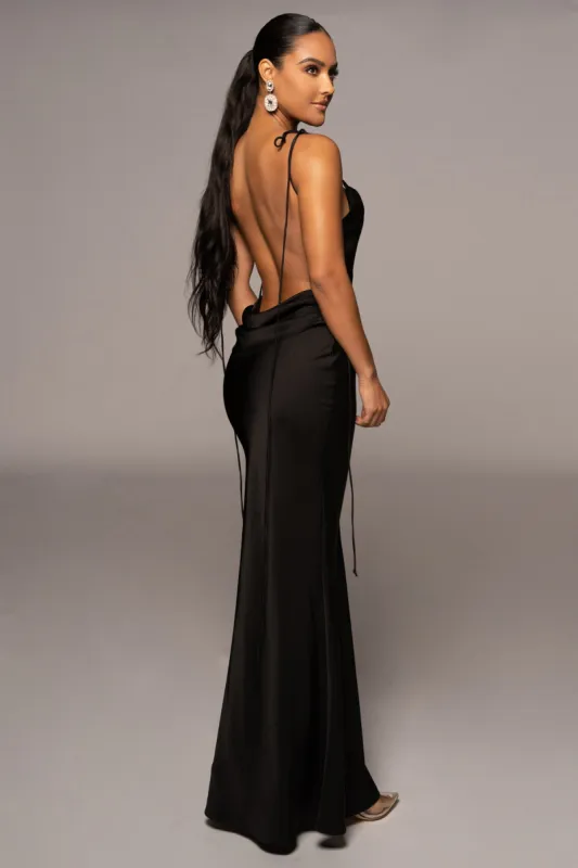 Black Irresistible Satin Maxi Dress sold by JLUXLABEL