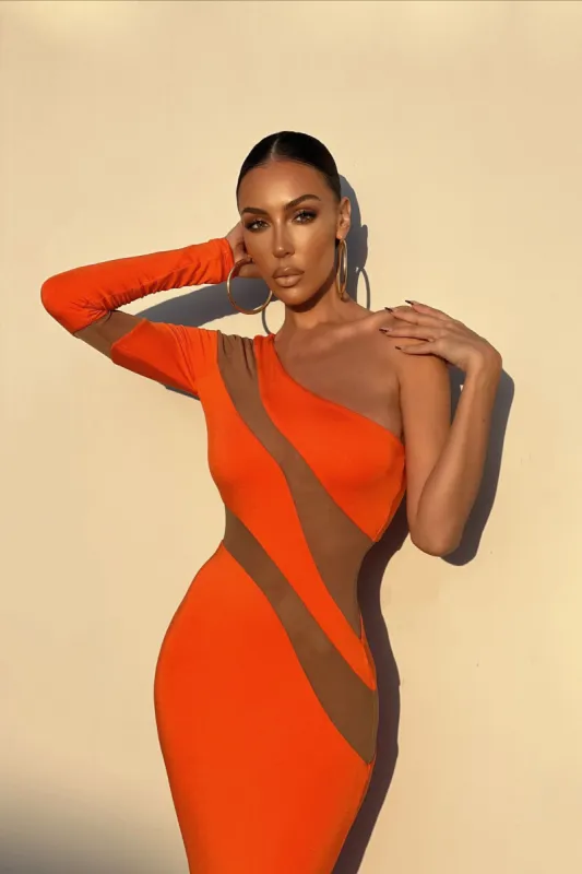 Tangerine Eyes For You Midi Dress sold by JLUXLABEL