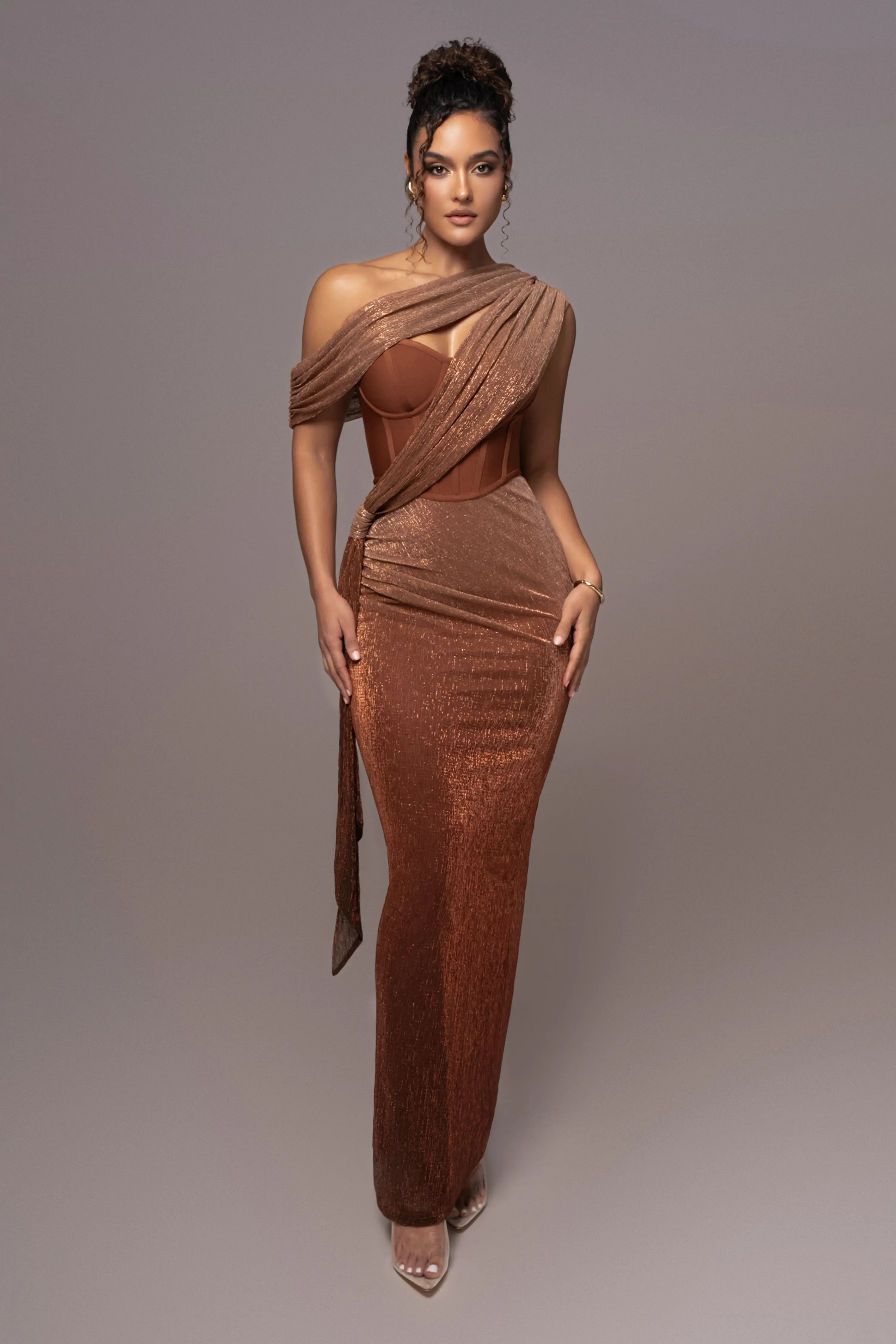 Gold Celestina Draped Maxi Dress sold by JLUXLABEL product image thumbnail 3