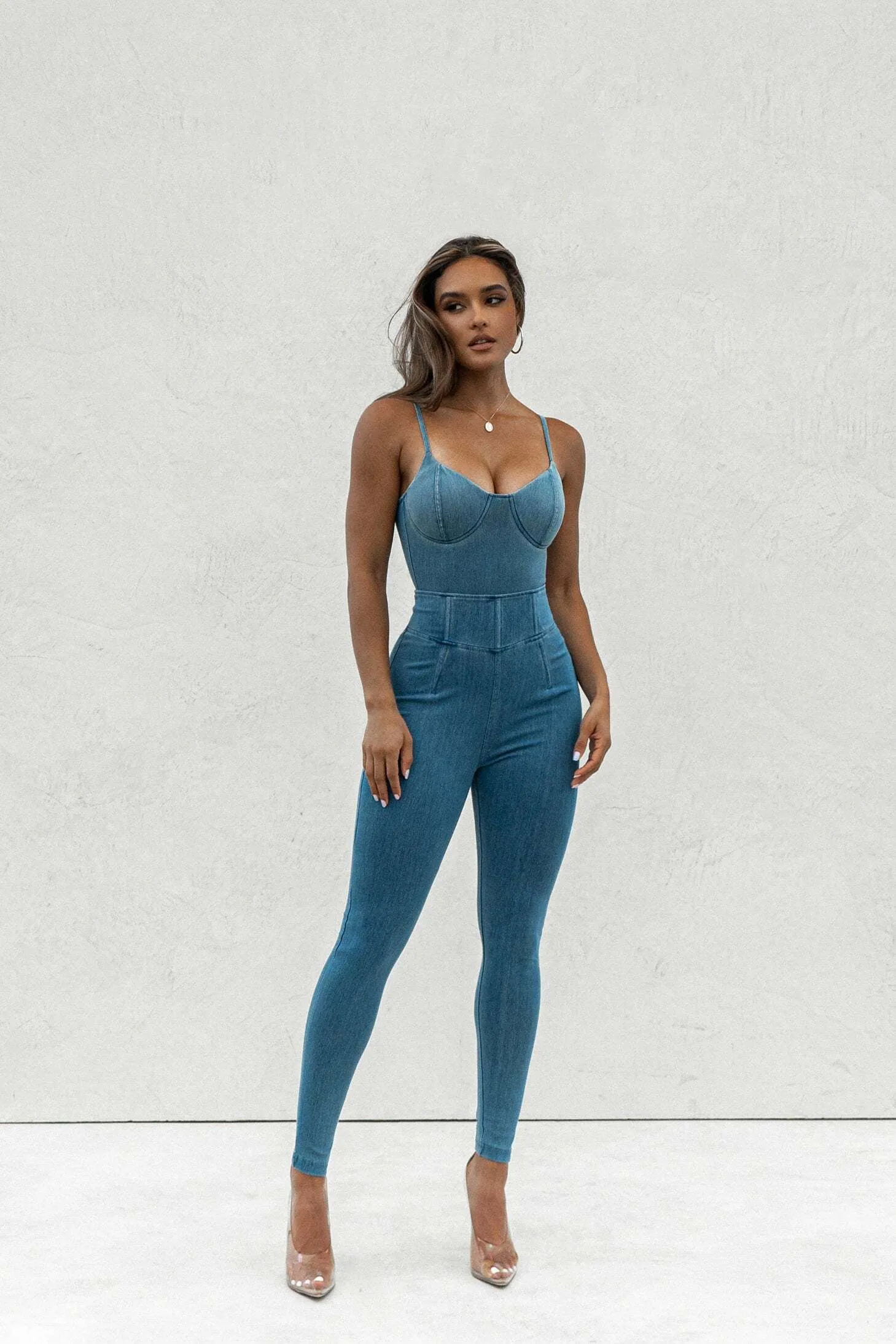 Medium Wash Orion Denim Bustier Bodysuit sold by JLUXLABEL product image thumbnail 2