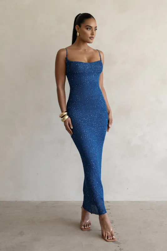 Blue Noemie Sequin Maxi Dress sold by JLUXLABEL