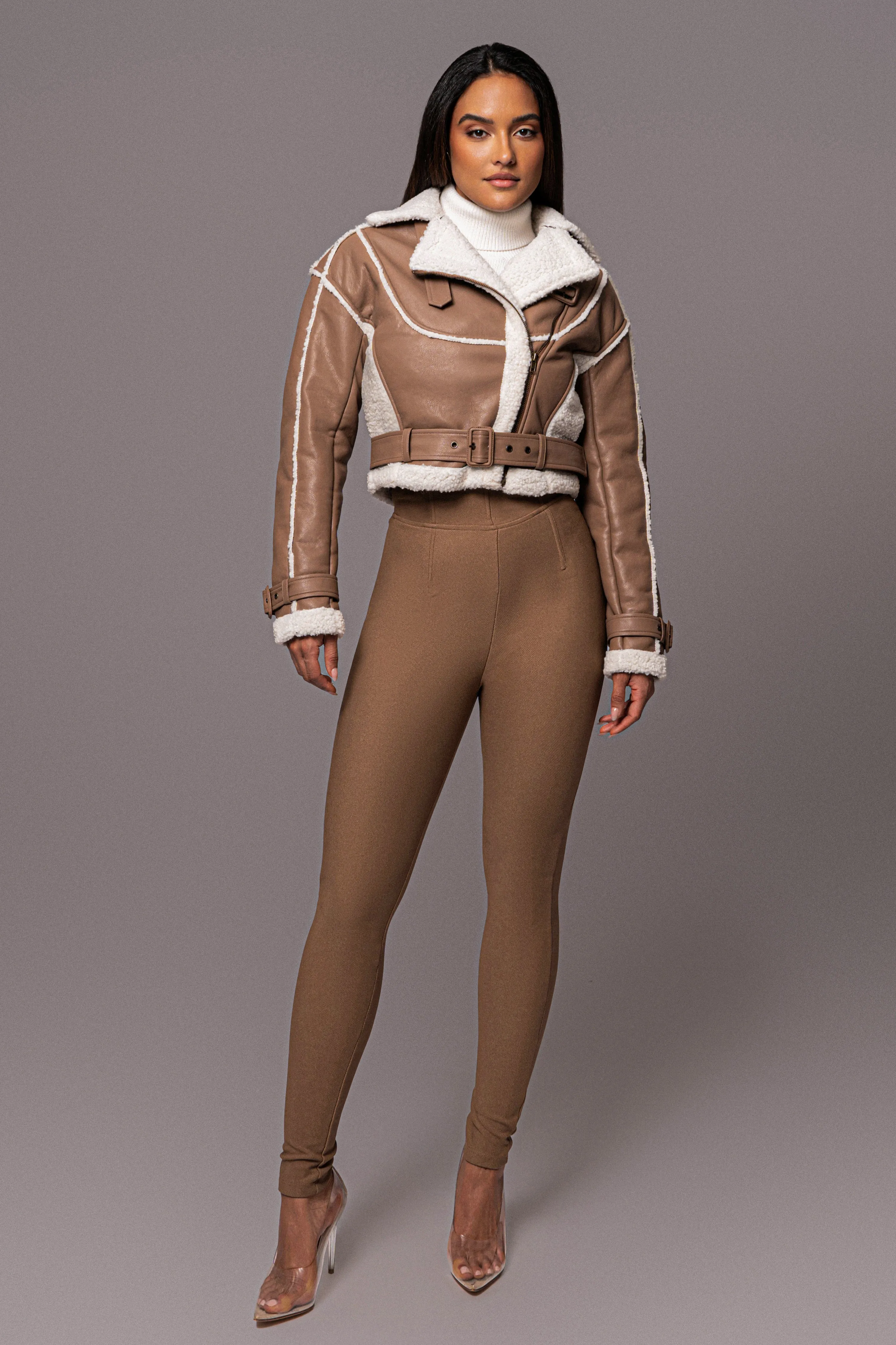 Tan Faux Leather Sherpa Jacket sold by JLUXLABEL product image thumbnail 5