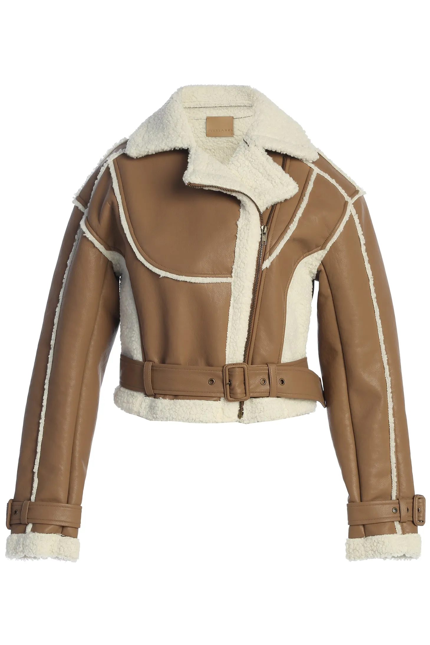 Tan Faux Leather Sherpa Jacket sold by JLUXLABEL