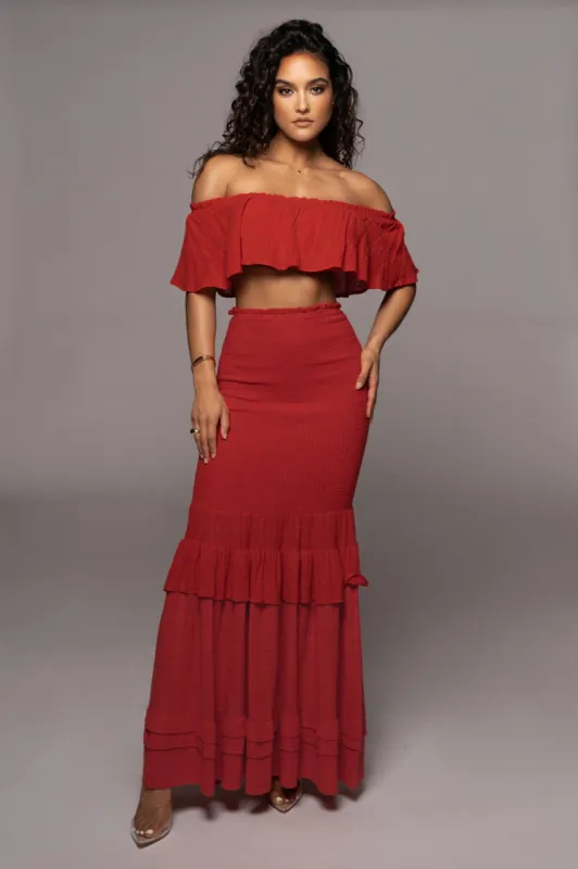 Red Sienna Ruffled Skirt Set sold by JLUXLABEL