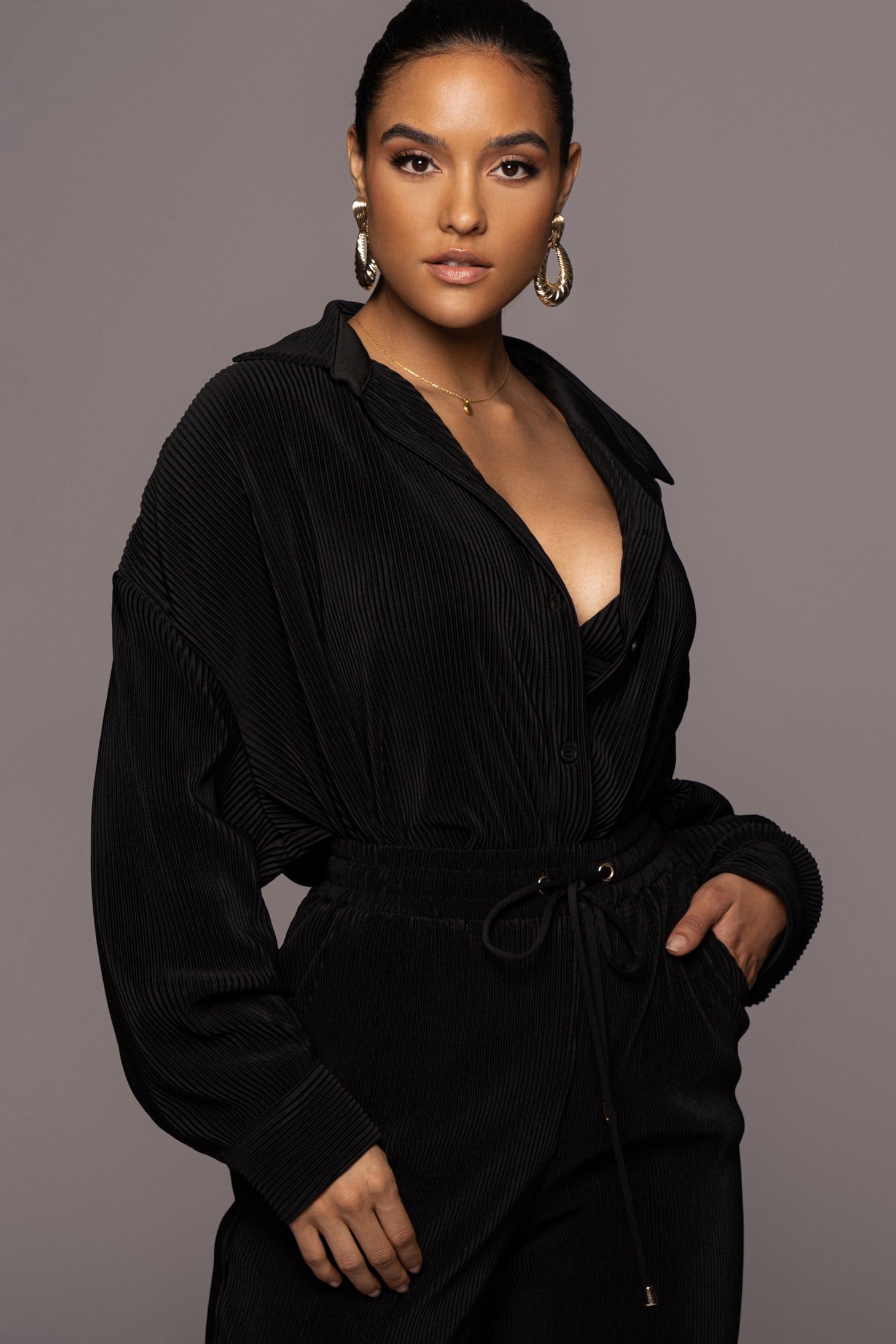 Noir Dina Button Down Top sold by JLUXLABEL