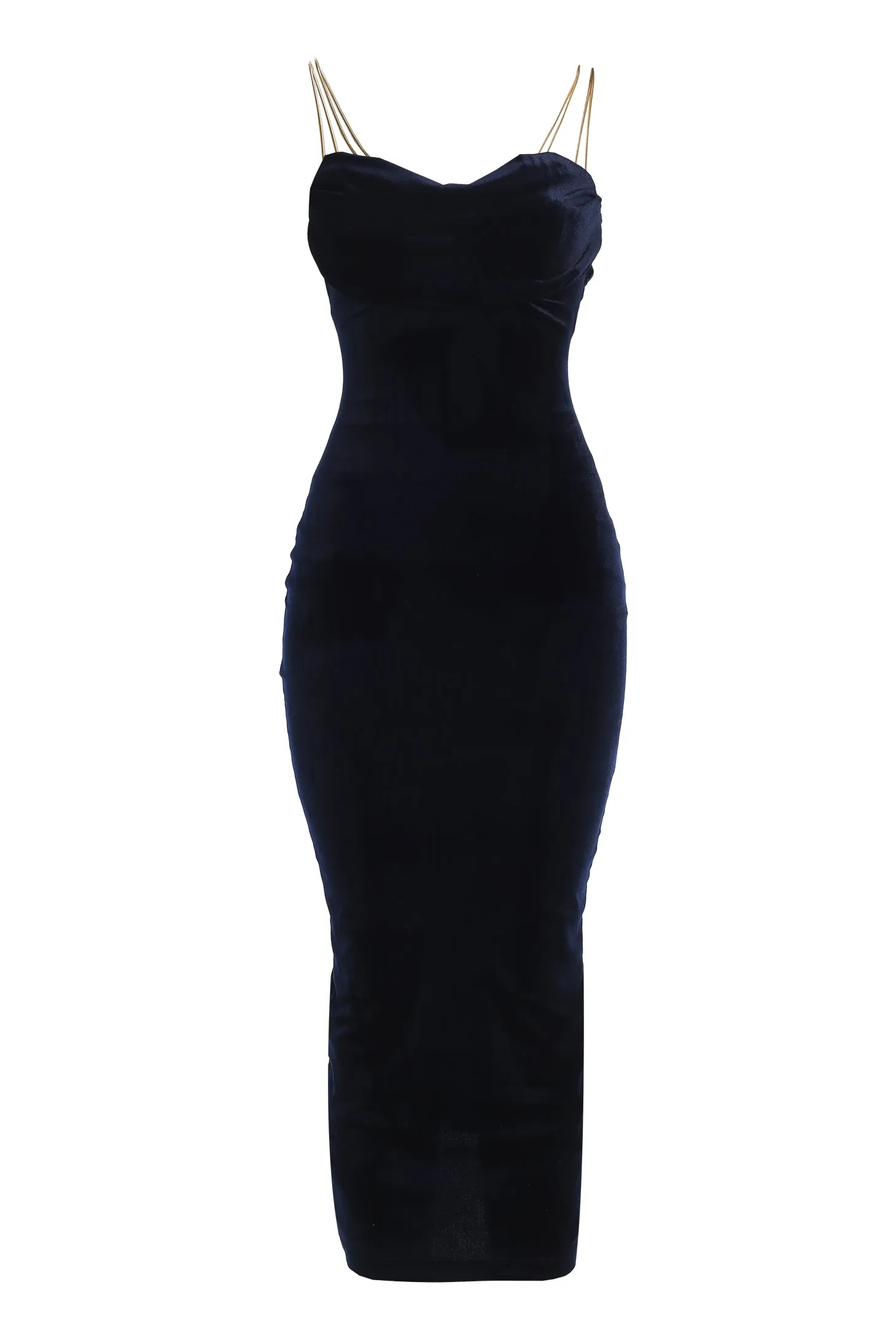 Navy JOSANNA VELVET MIDI DRESS sold by JLUXLABEL product image thumbnail 3