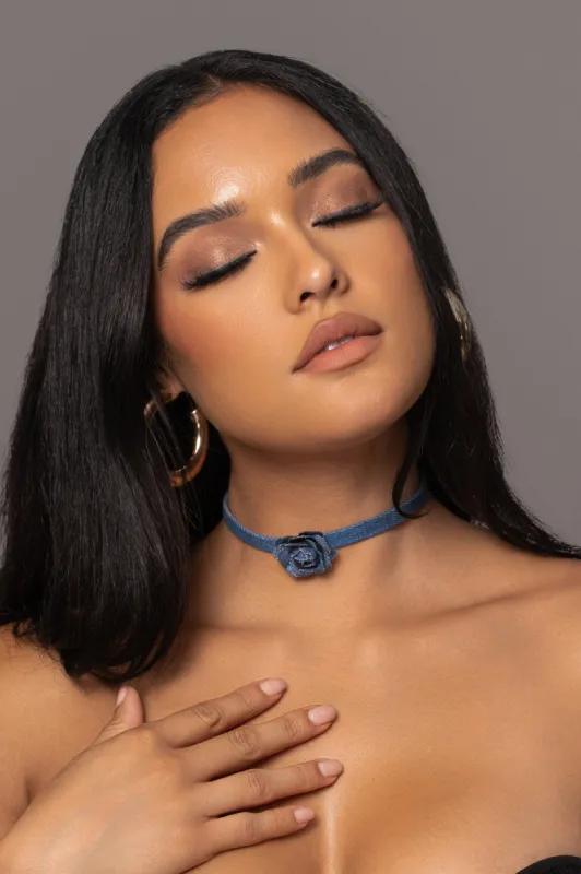 NAT & LIV x JLUXLABEL Denim Rose Choker Necklace sold by JLUXLABEL