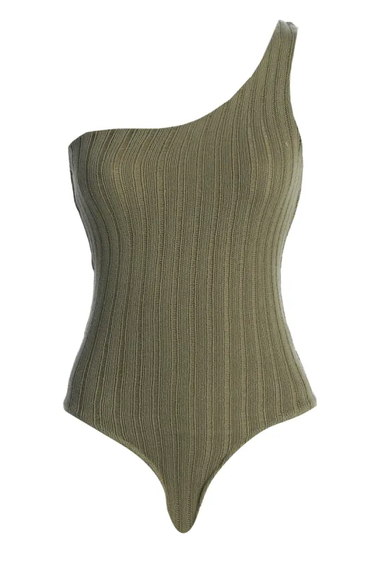 Olive Malibu Nights One Shoulder Bodysuit sold by JLUXLABEL