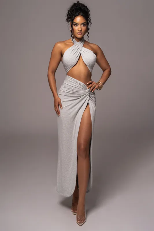 Grey Tamara Halter Midi Dress sold by JLUXLABEL