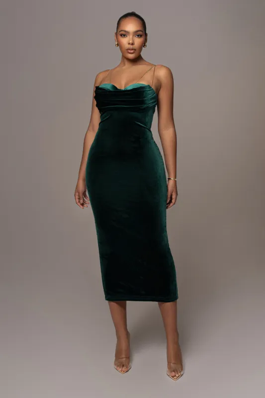 Green JOSANNA VELVET MIDI DRESS sold by JLUXLABEL