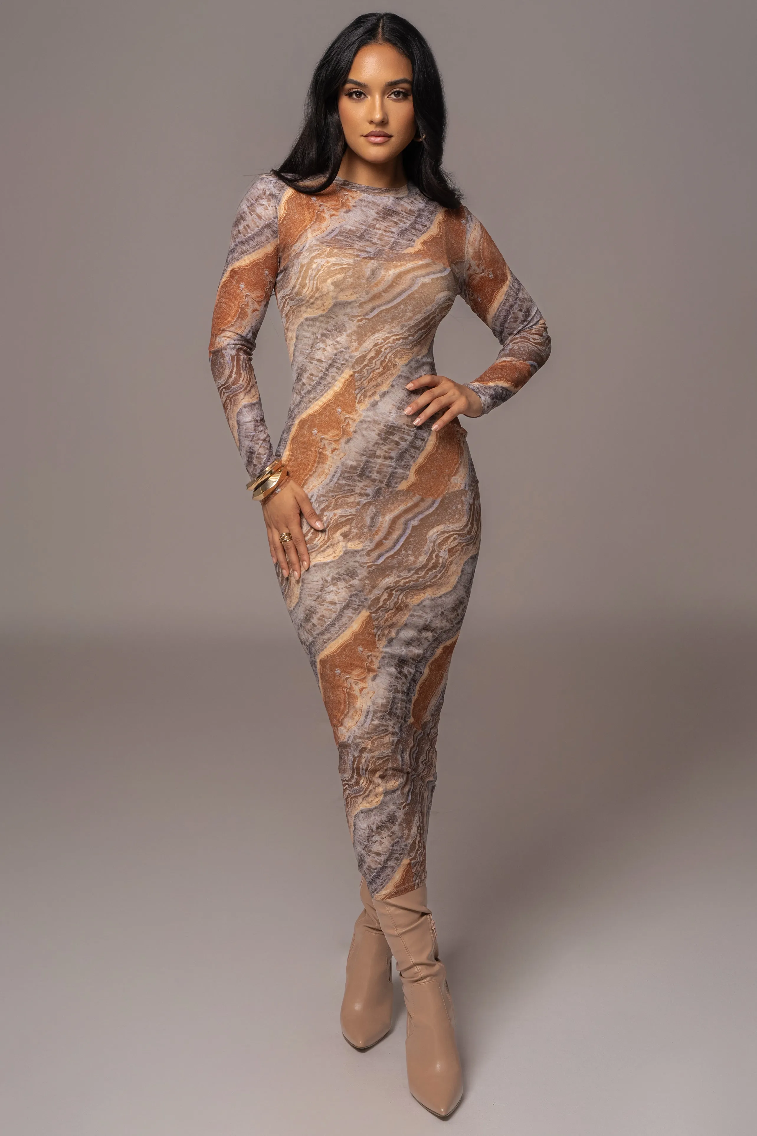 Grey Multi Solana Mesh Maxi Dress sold by JLUXLABEL