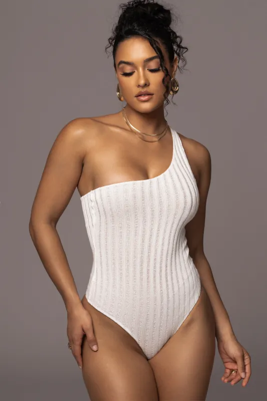 White Malibu Nights One Shoulder Bodysuit sold by JLUXLABEL