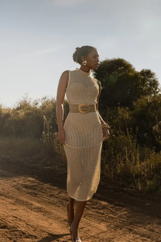 Ivory Pacific Tides Crochet Maxi Dress sold by JLUXLABEL