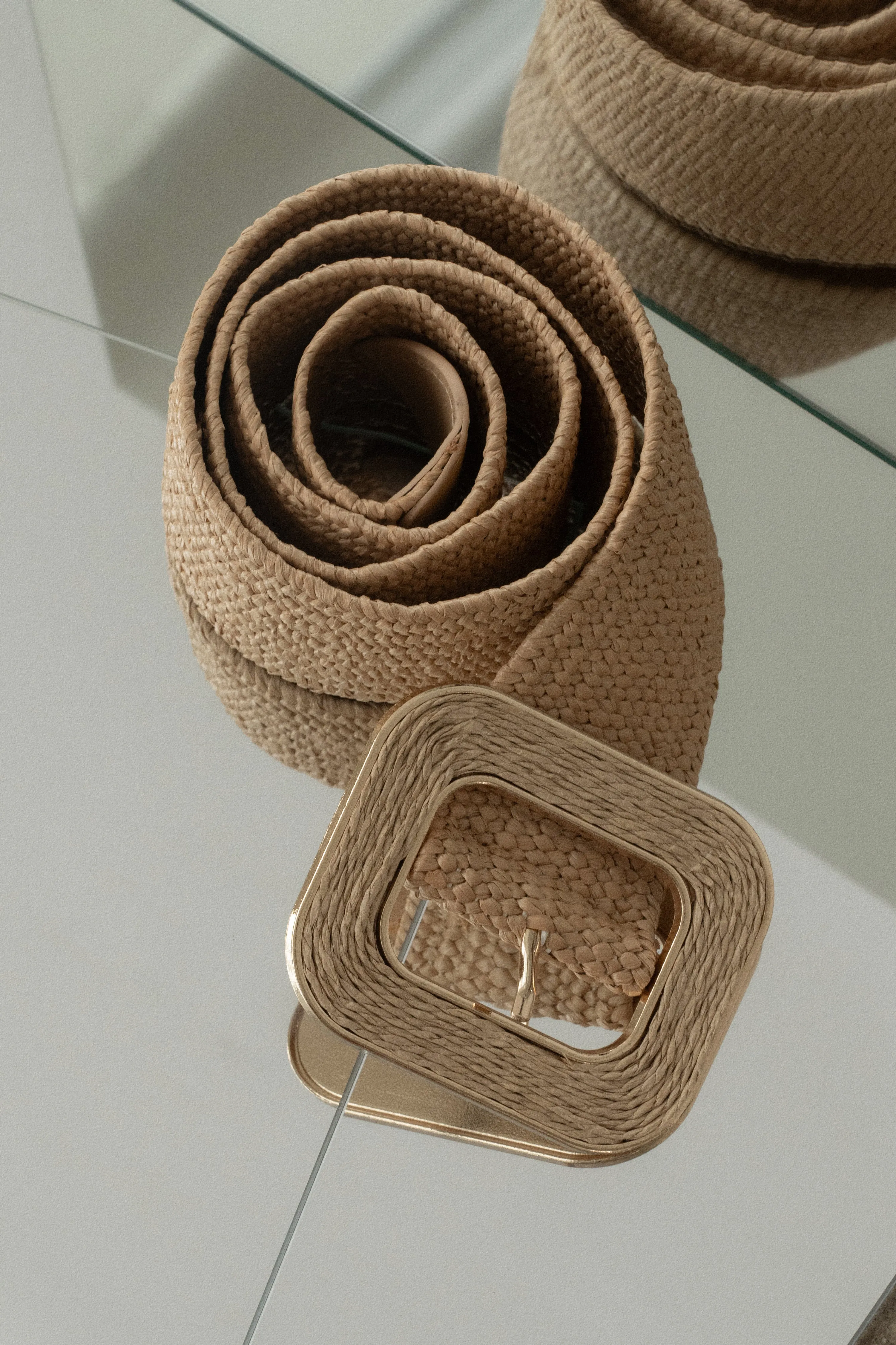 Khaki Square Buckle Woven Belt sold by JLUXLABEL