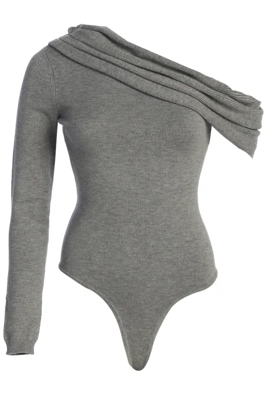 Grey Zoie Knit One Shoulder Bodysuit sold by JLUXLABEL