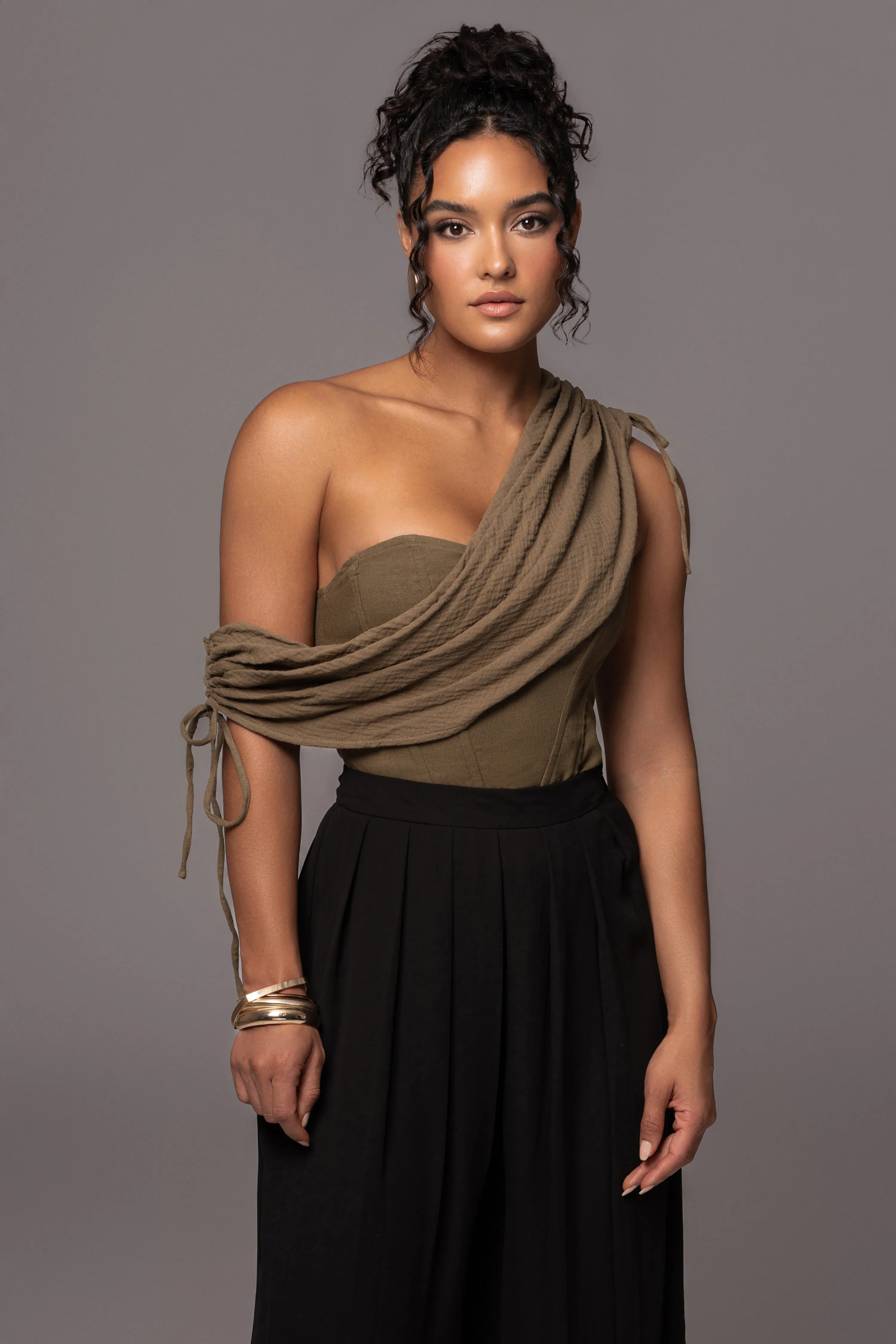 Olive New Obsession Draped Top sold by JLUXLABEL