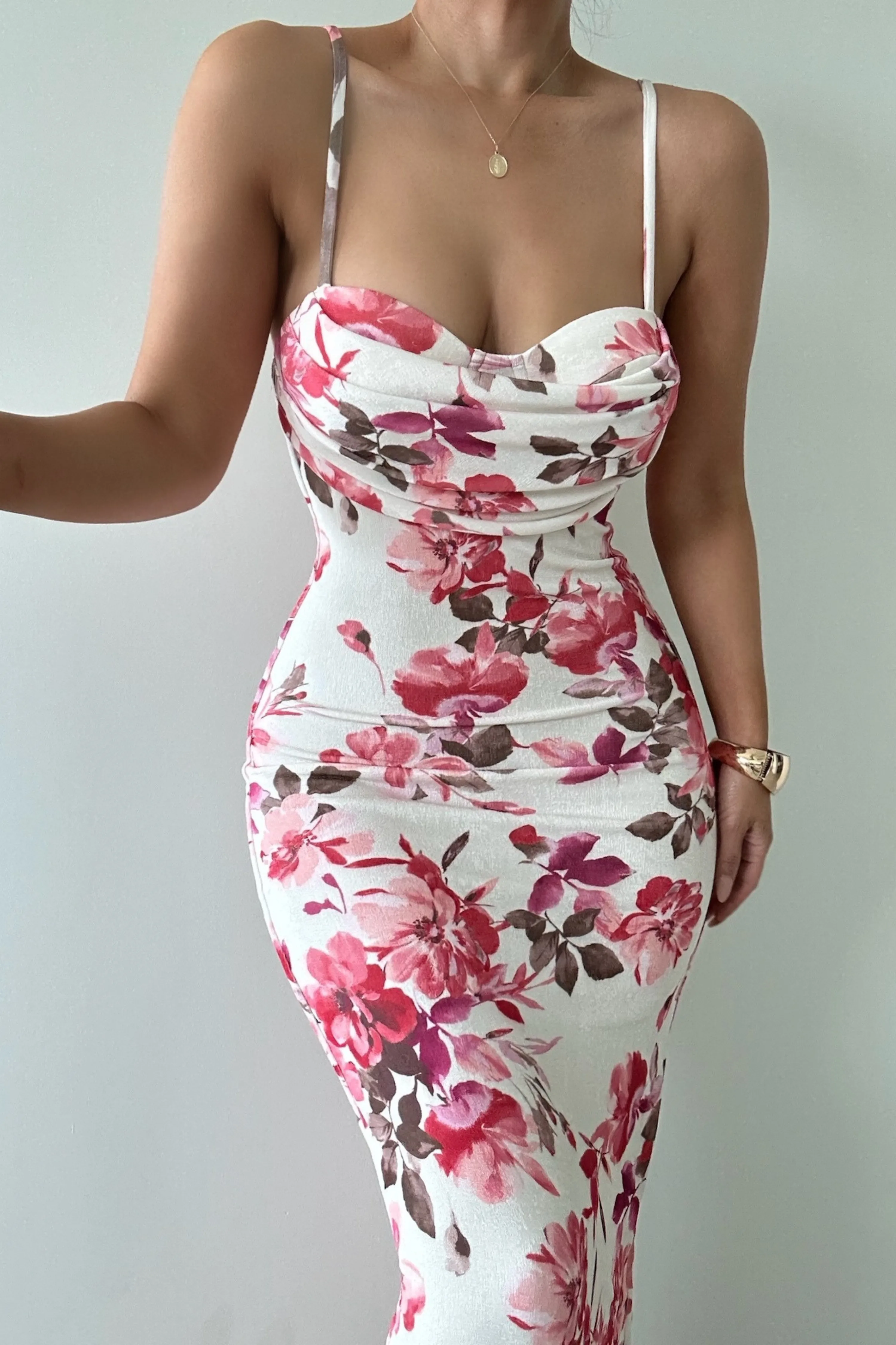 Ivory Floral Slinky Visions Of You Maxi Dress sold by JLUXLABEL product image thumbnail 2