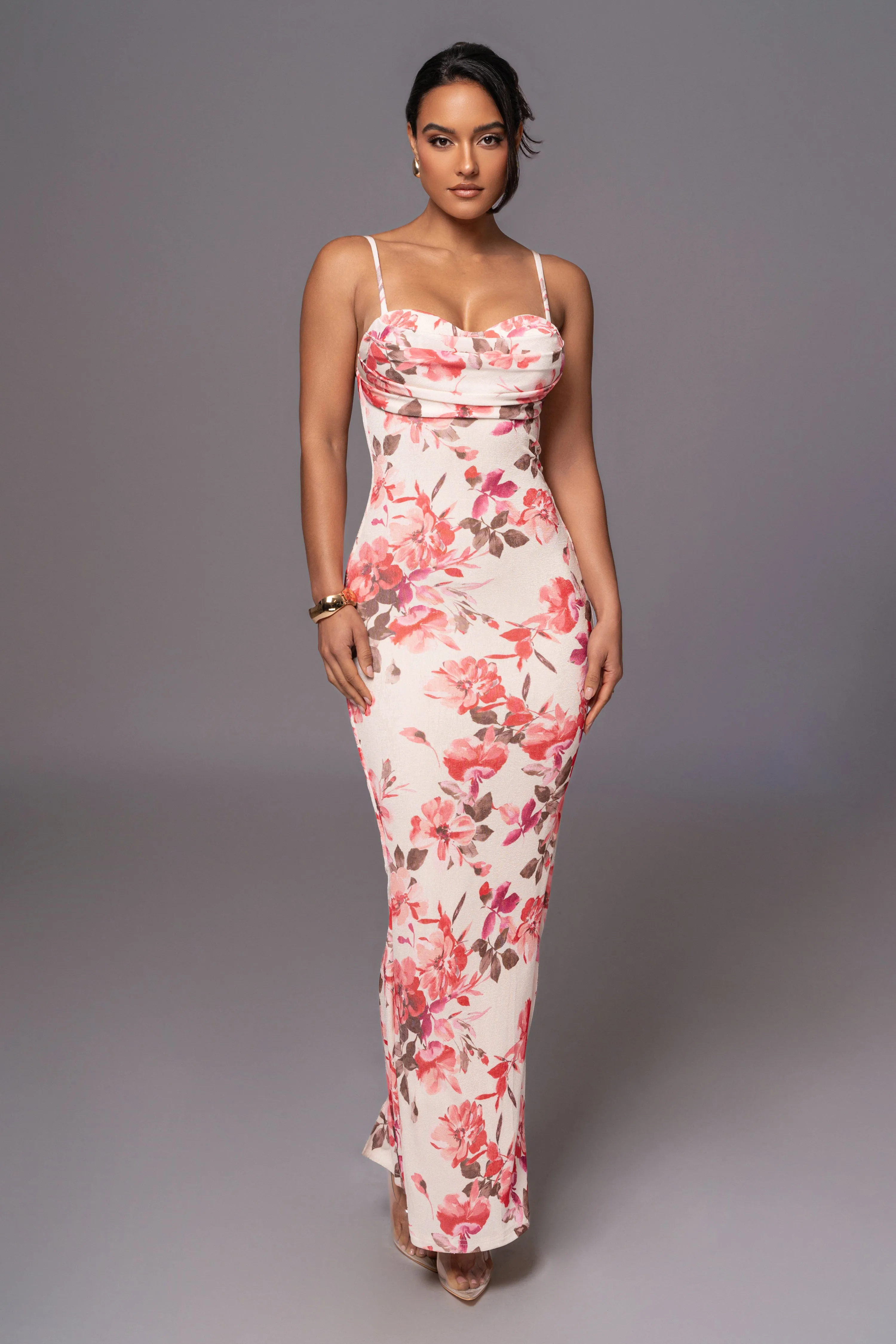 Ivory Floral Slinky Visions Of You Maxi Dress sold by JLUXLABEL product image thumbnail 4