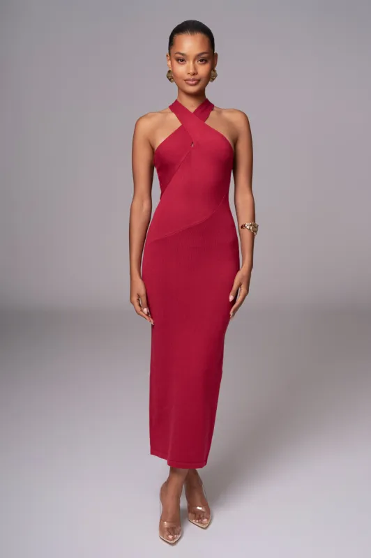 Berry Steph Halter Maxi Dress sold by JLUXLABEL