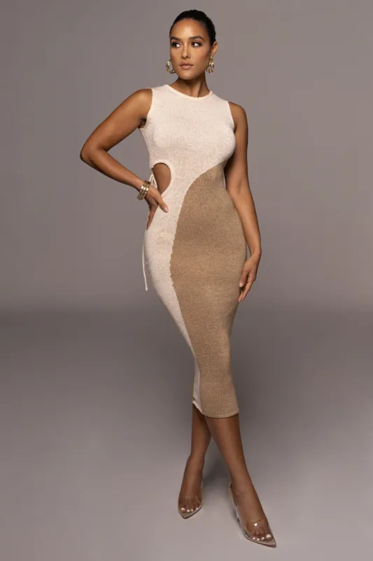 Beige Opposites Attract Midi Dress sold by JLUXLABEL