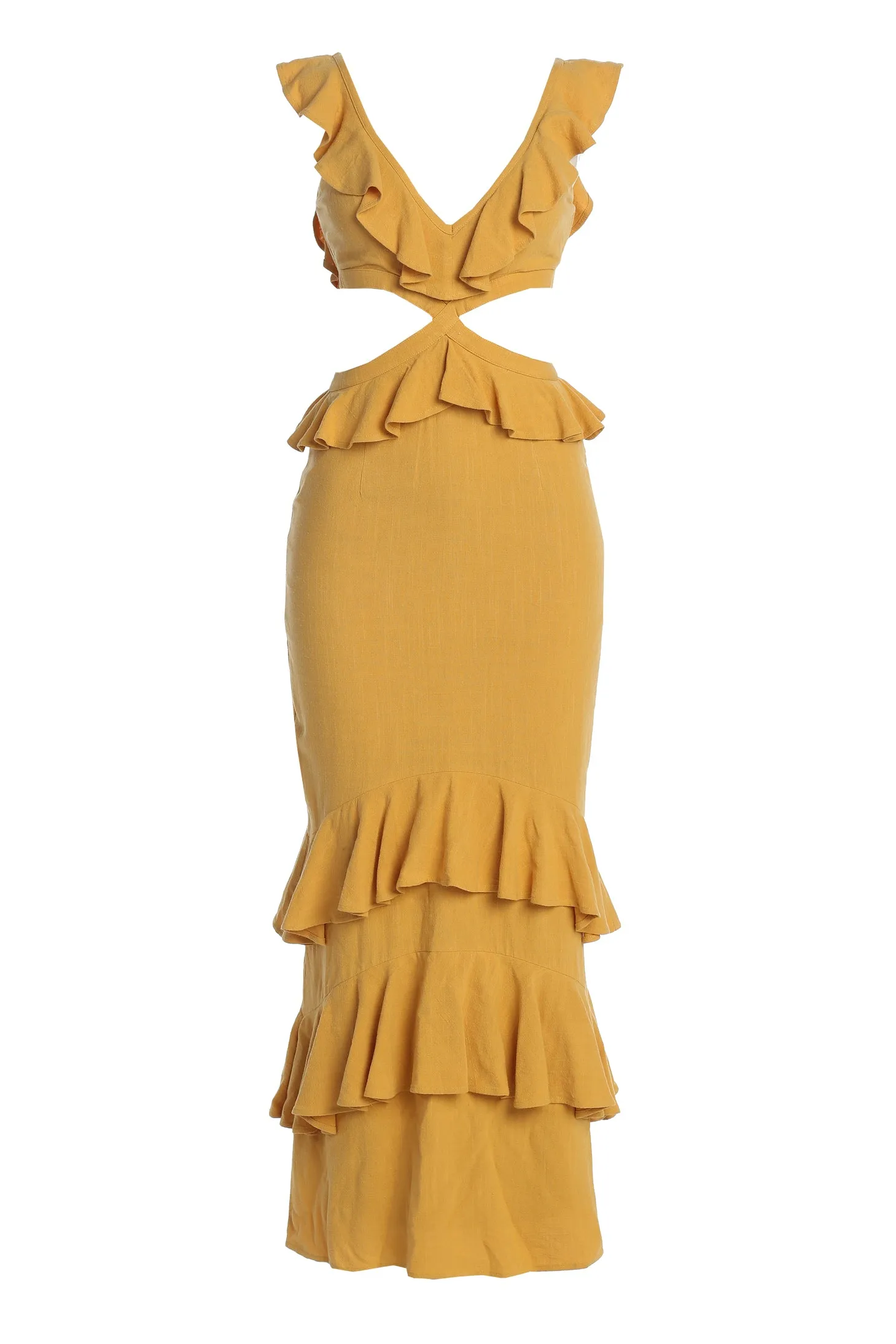 Yellow Sunshine Ruffle Linen Dress sold by JLUXLABEL product image thumbnail 2