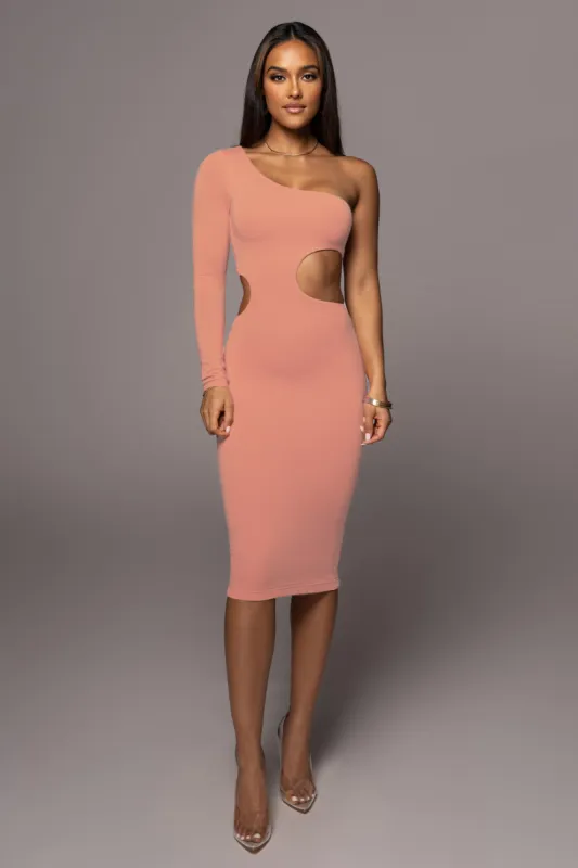 Peach Yours Truly Midi Dress sold by JLUXLABEL