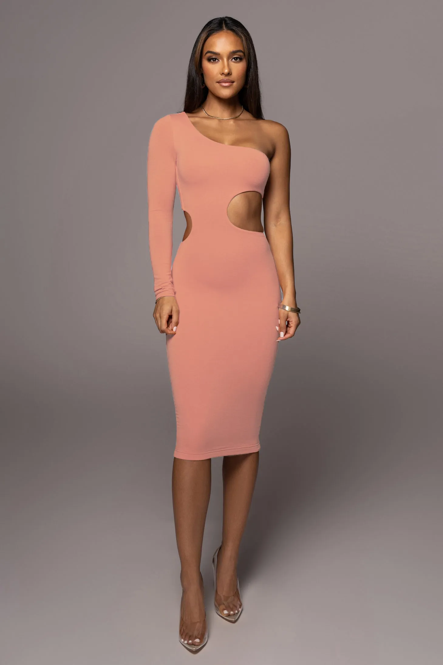 Peach Yours Truly Midi Dress sold by JLUXLABEL