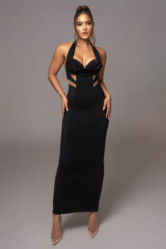 Black Poetic Draped Maxi Dress sold by JLUXLABEL