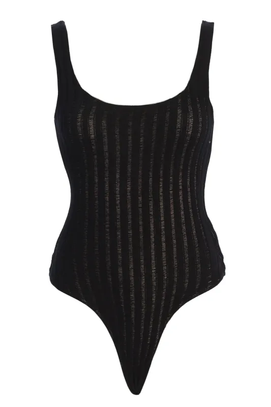 Black Luz Rib Knit Bodysuit sold by JLUXLABEL