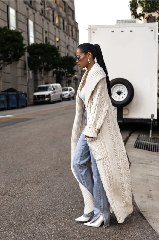 Ivory Upstate Cable Knit Cardigan sold by JLUXLABEL