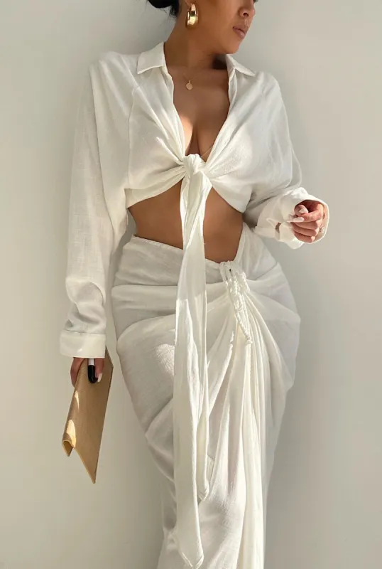 Ivory Soho Front Tied Woven Top sold by JLUXLABEL