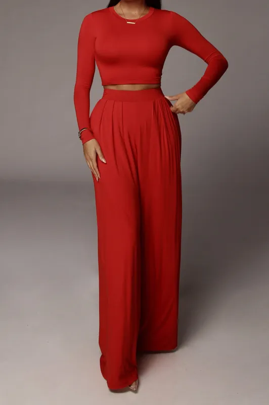 Jluxbasix Red Devyn Wide Leg Pants sold by JLUXLABEL