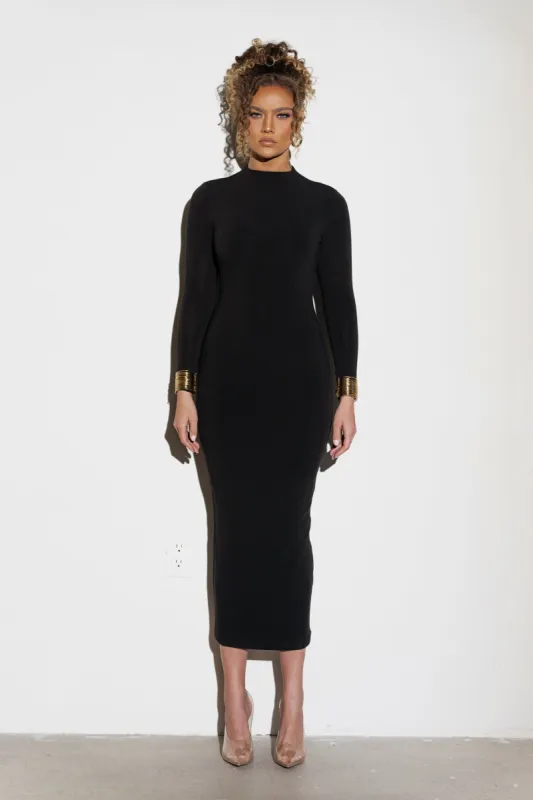 Noir Lucia Mock Neck Midi Dress sold by JLUXLABEL