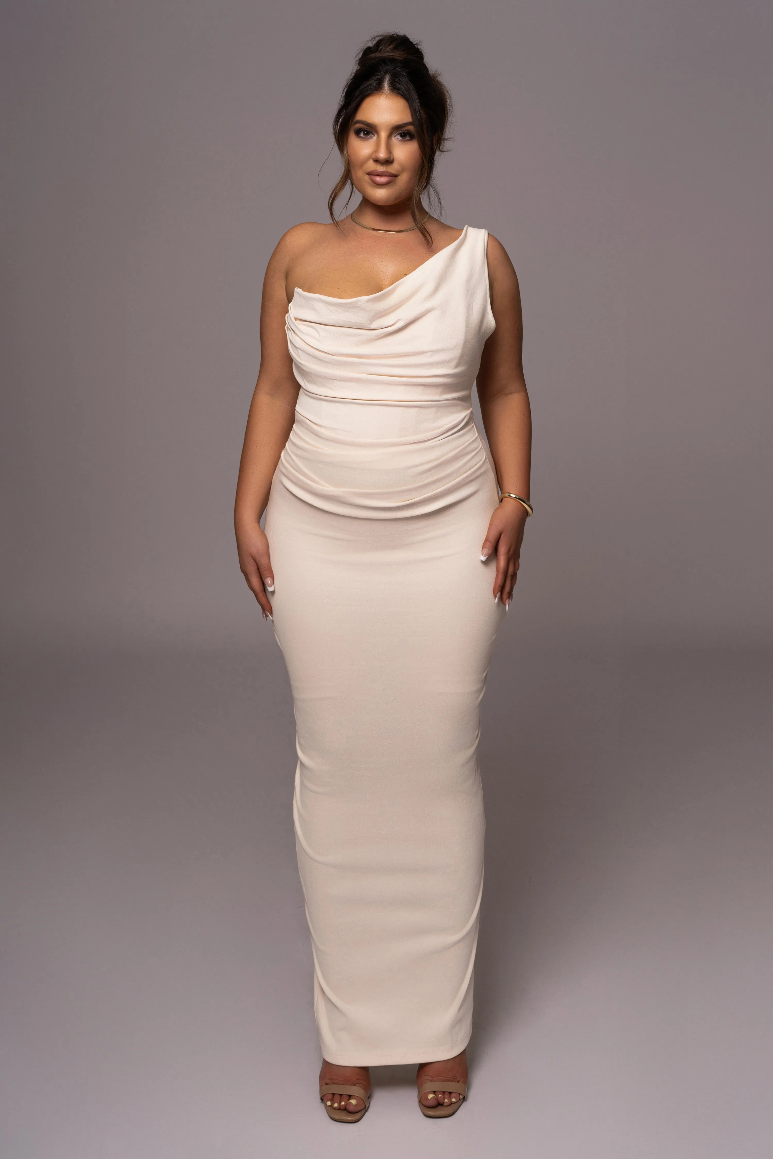 Buttercream Denim Krishna One Shoulder Maxi Dress | Parallel