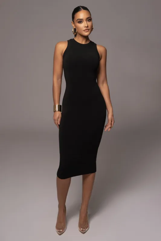 Noir Jacqui Midi Dress sold by JLUXLABEL