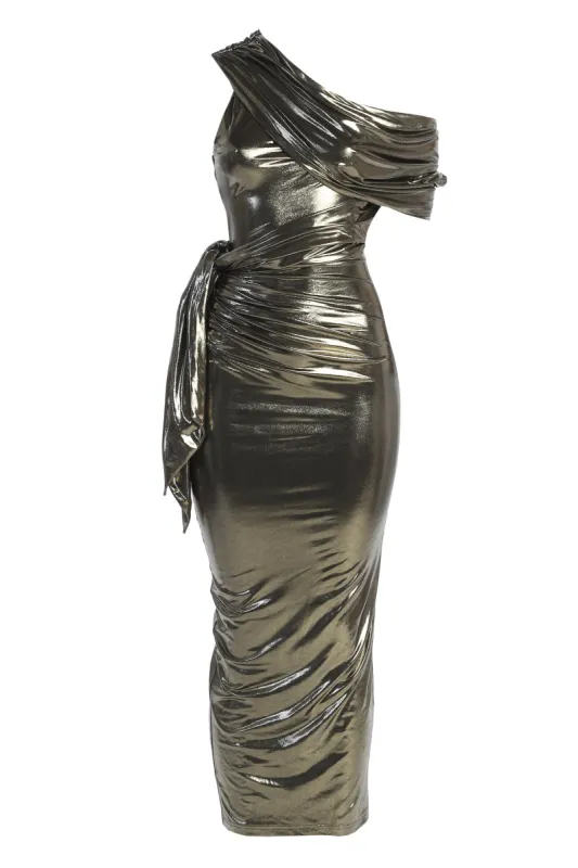Gold Pristine Draped Maxi Dress sold by JLUXLABEL