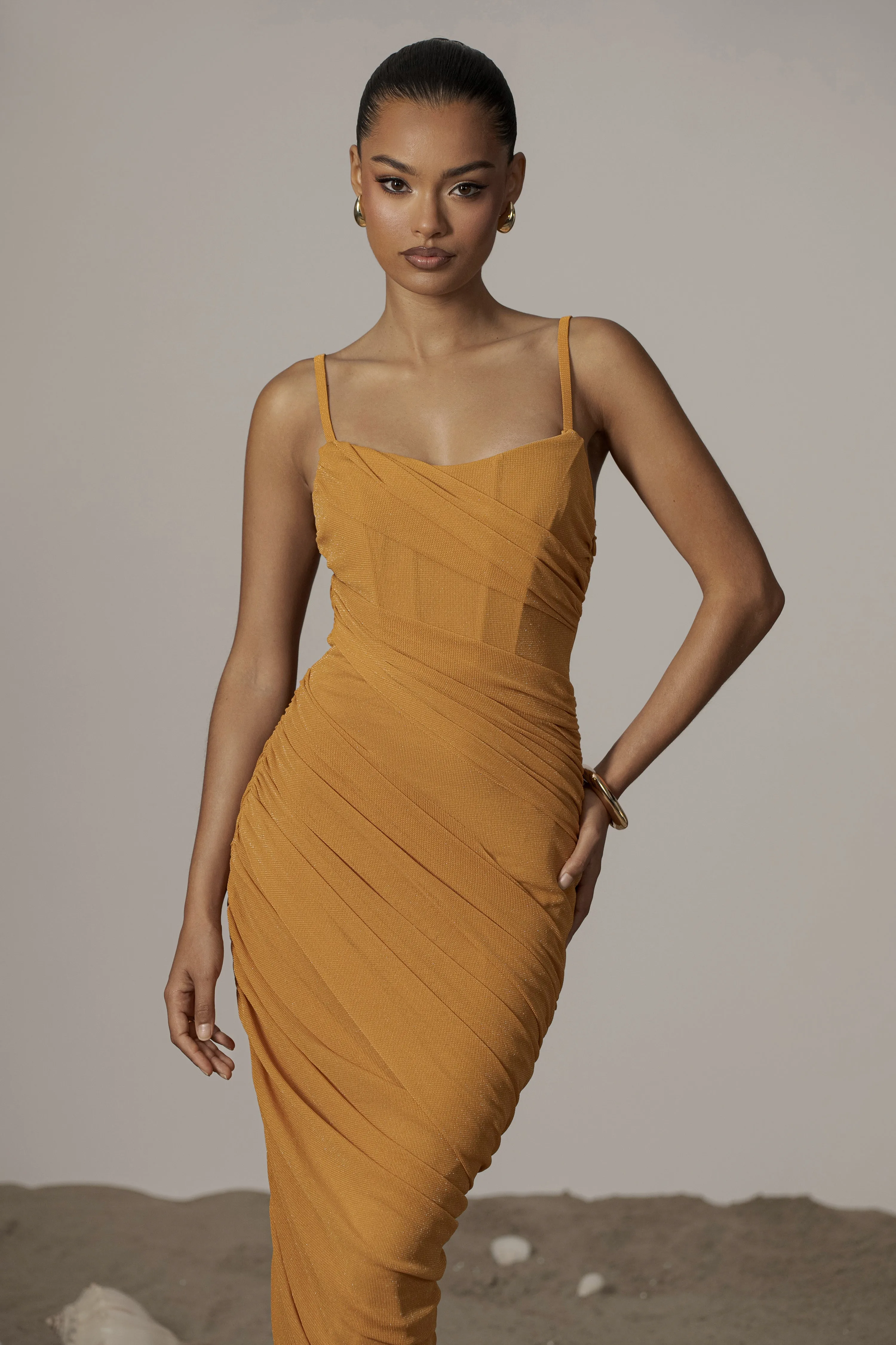 Yellow Catalina Lurex Knit Maxi Dress sold by JLUXLABEL product image thumbnail 3