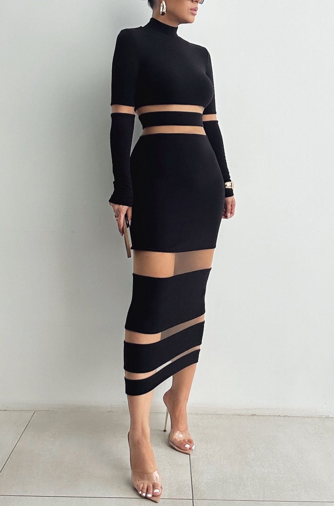 Noir The One Mock Neck Midi Dress sold by JLUXLABEL