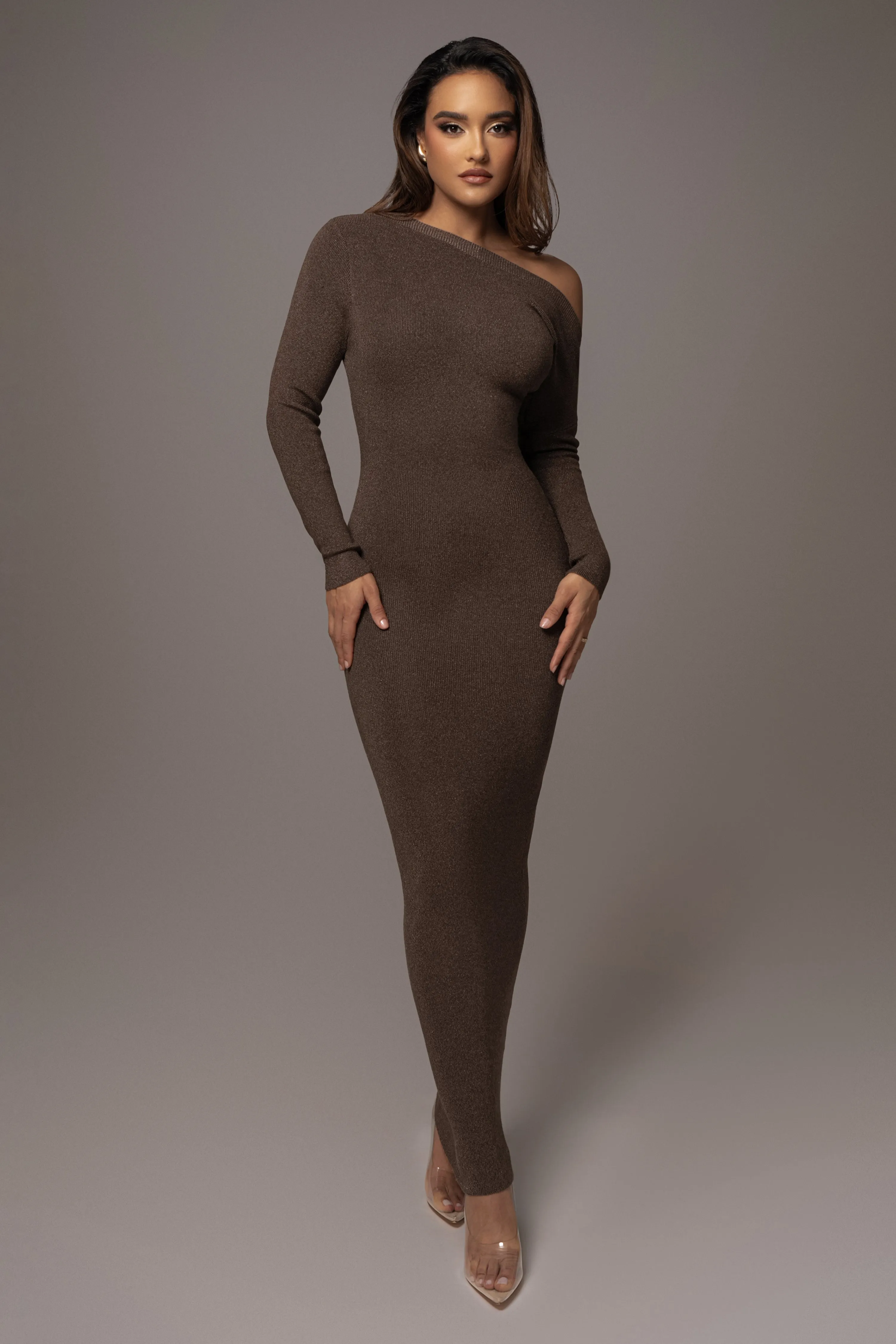 Bronze Night Shimmers Asymmetrical Maxi Dress sold by JLUXLABEL product image thumbnail 2