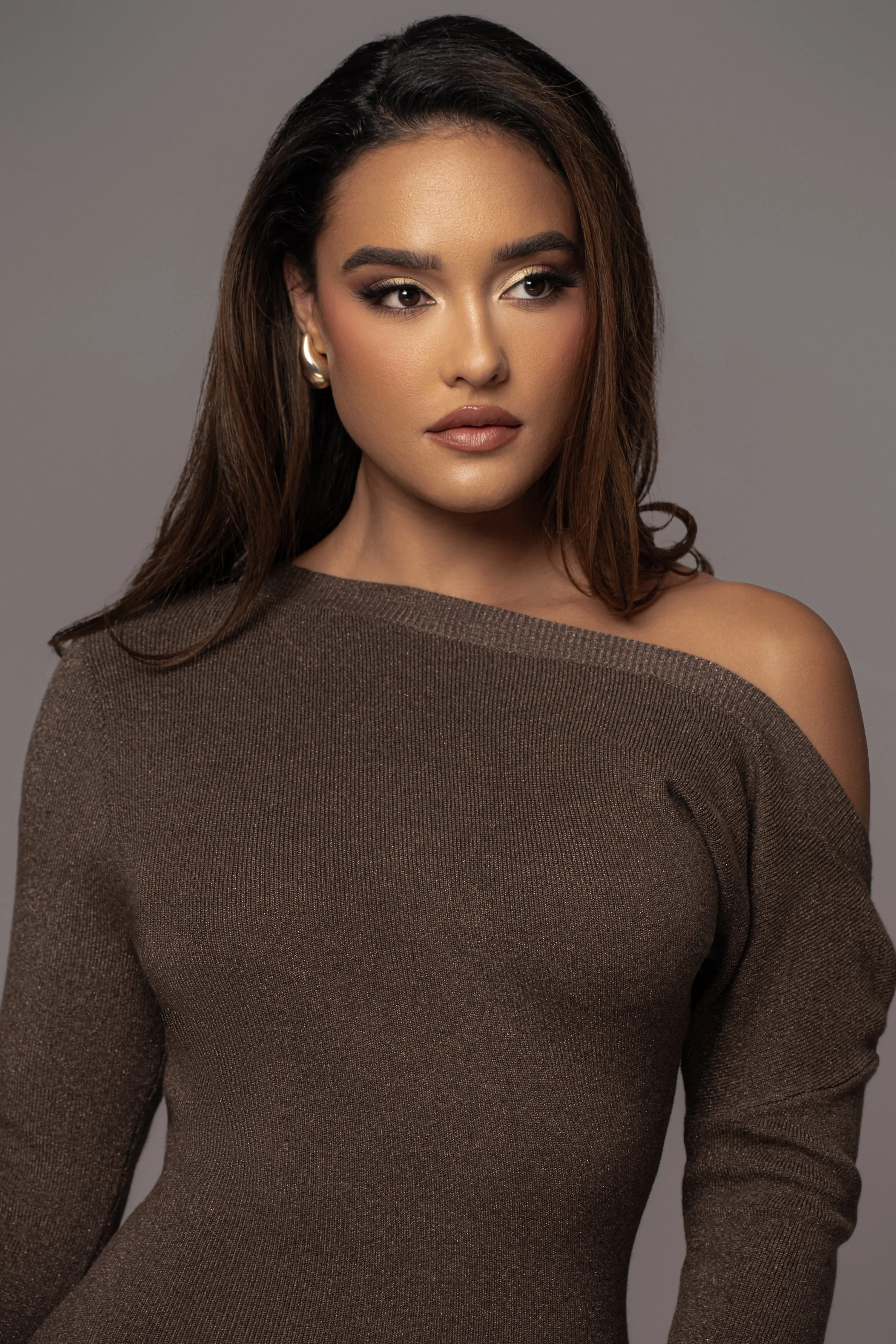 Bronze Night Shimmers Asymmetrical Maxi Dress sold by JLUXLABEL product image thumbnail 3