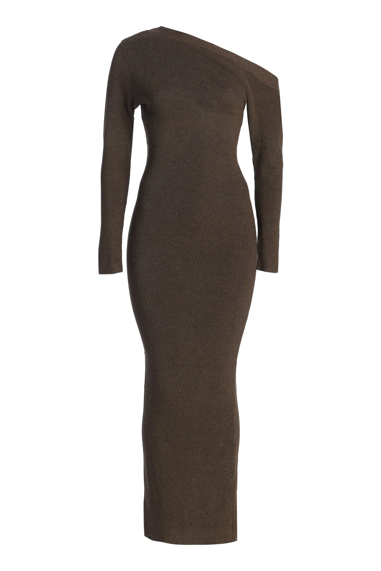 Bronze Night Shimmers Asymmetrical Maxi Dress sold by JLUXLABEL
