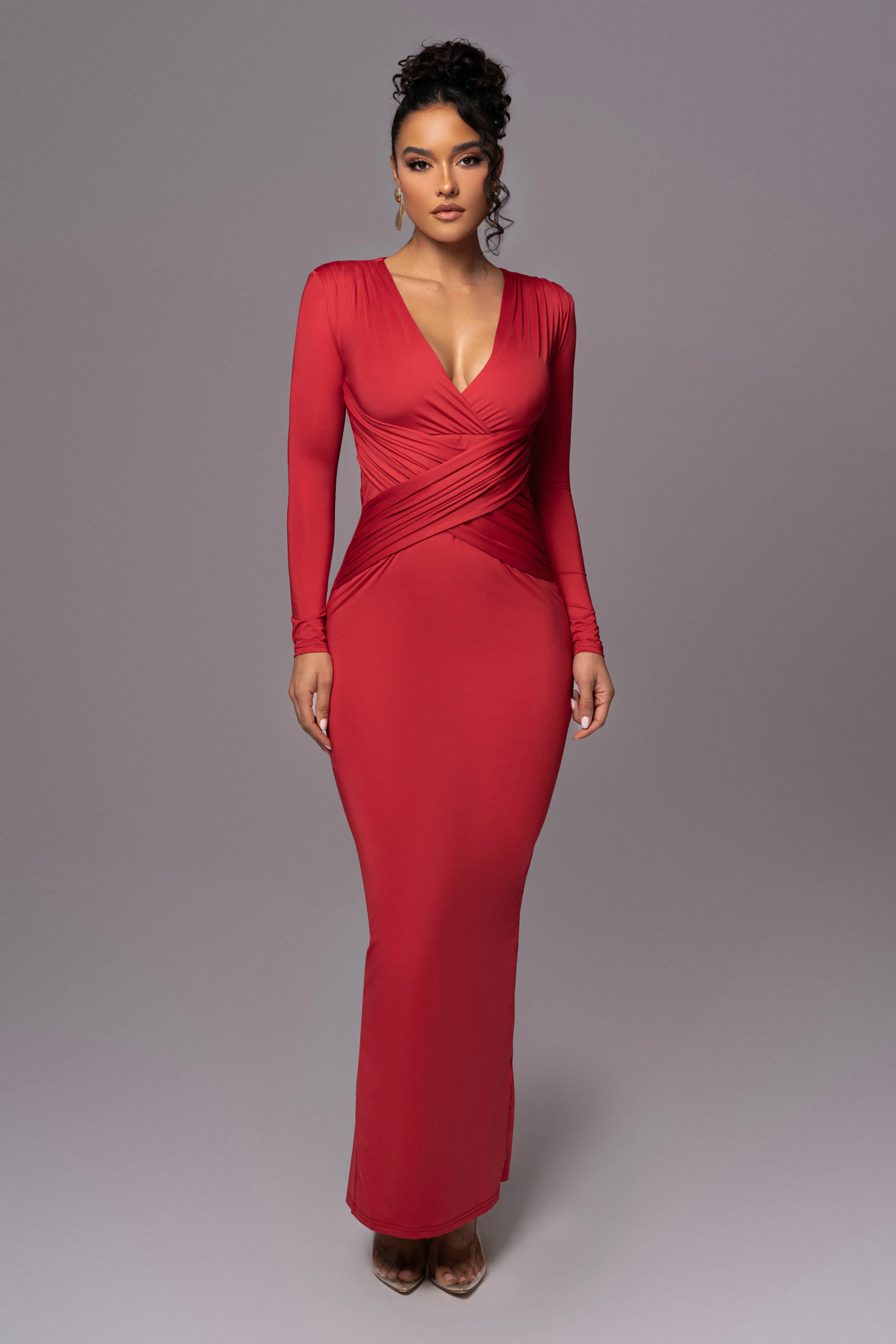 Red Rowan Plunge Maxi Dress sold by JLUXLABEL