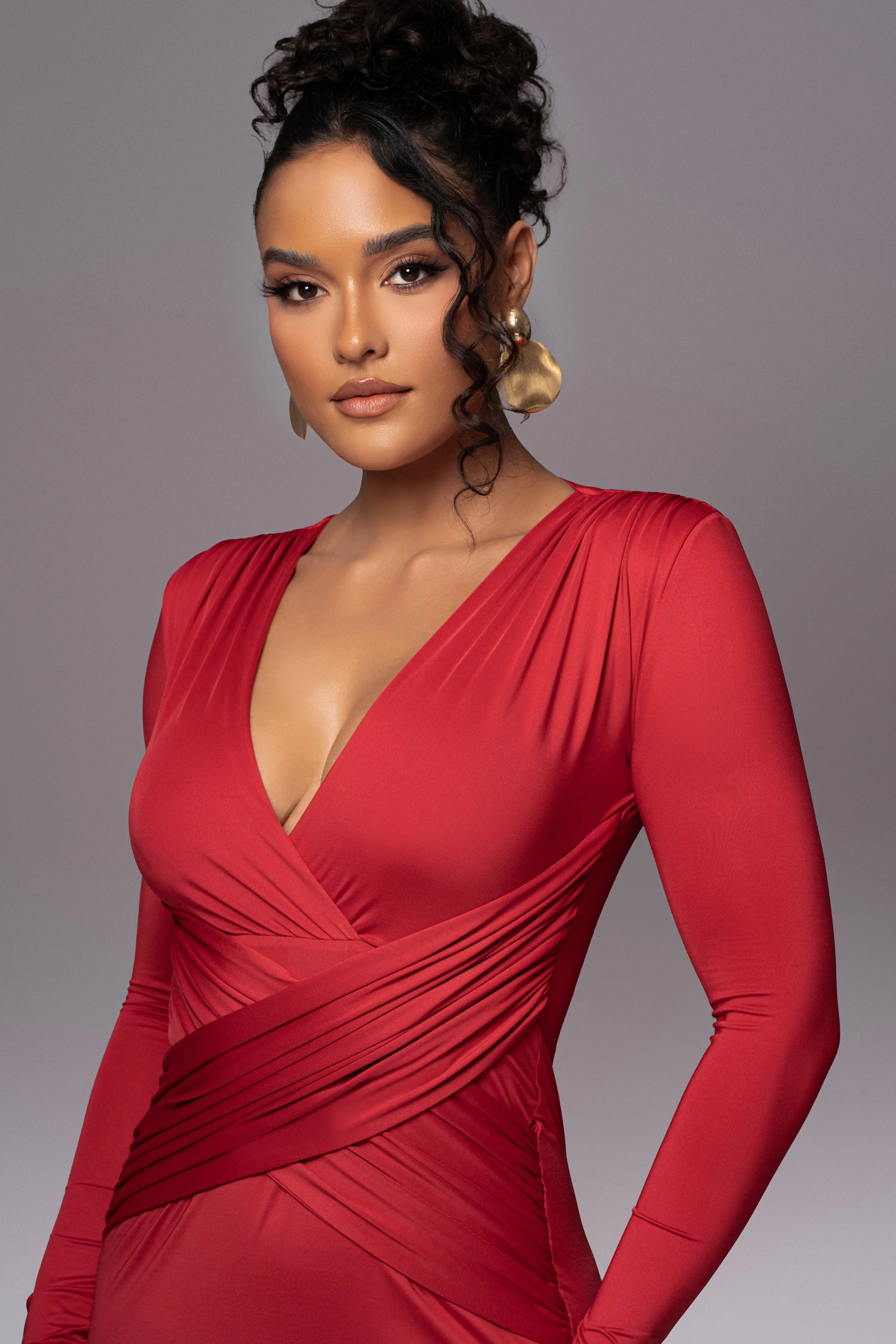 Red Rowan Plunge Maxi Dress sold by JLUXLABEL product image thumbnail 3