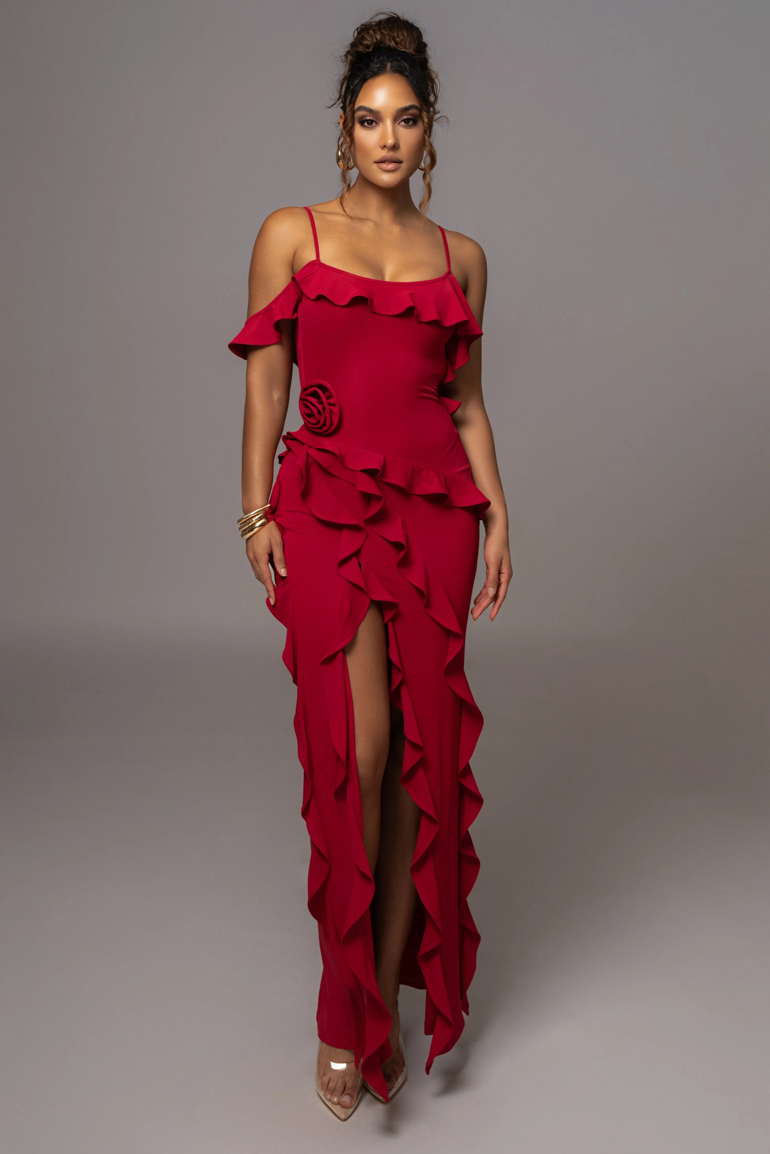 Red Brenna Ruffle Maxi Dress sold by JLUXLABEL product image thumbnail 3