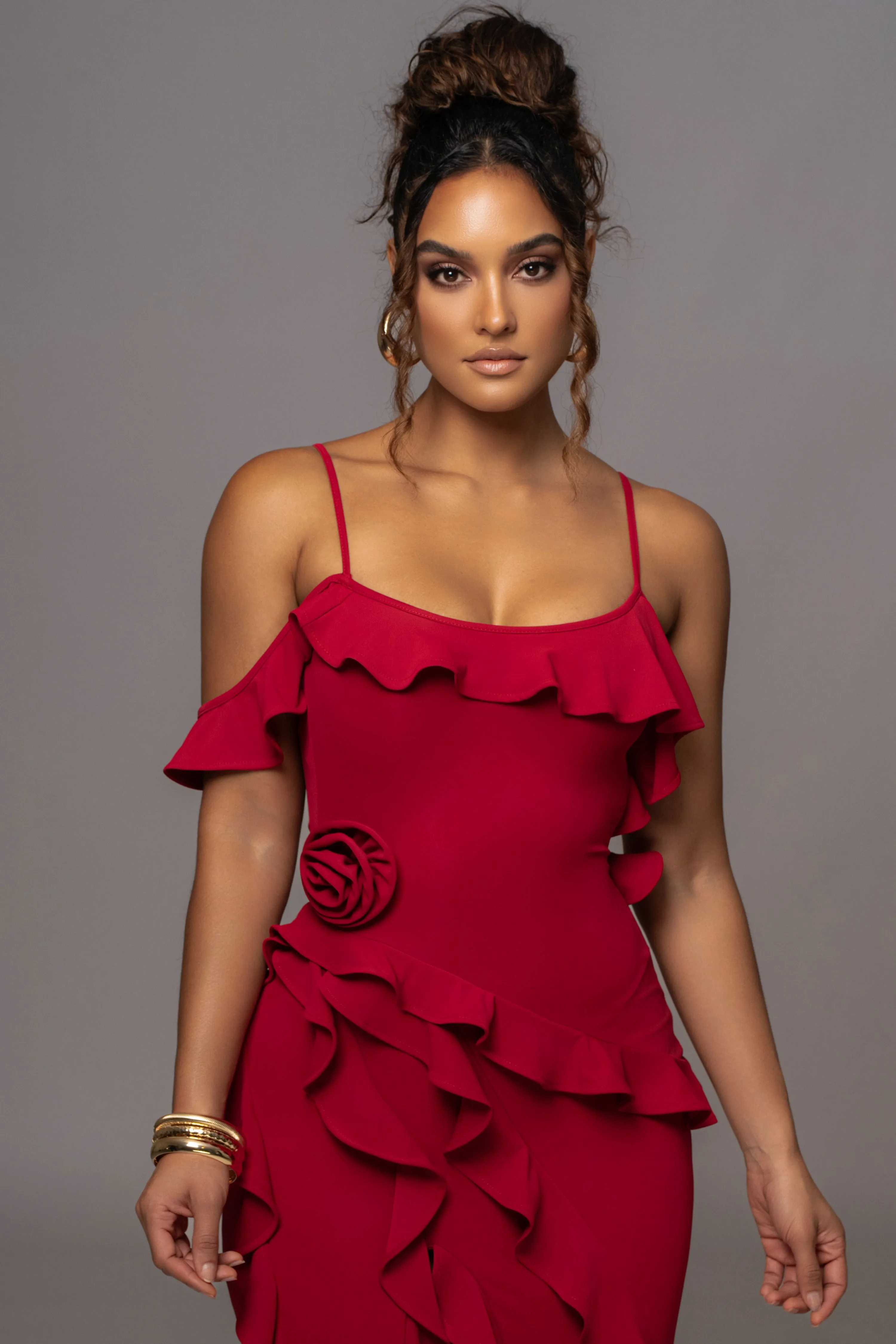 Red Brenna Ruffle Maxi Dress sold by JLUXLABEL product image thumbnail 5