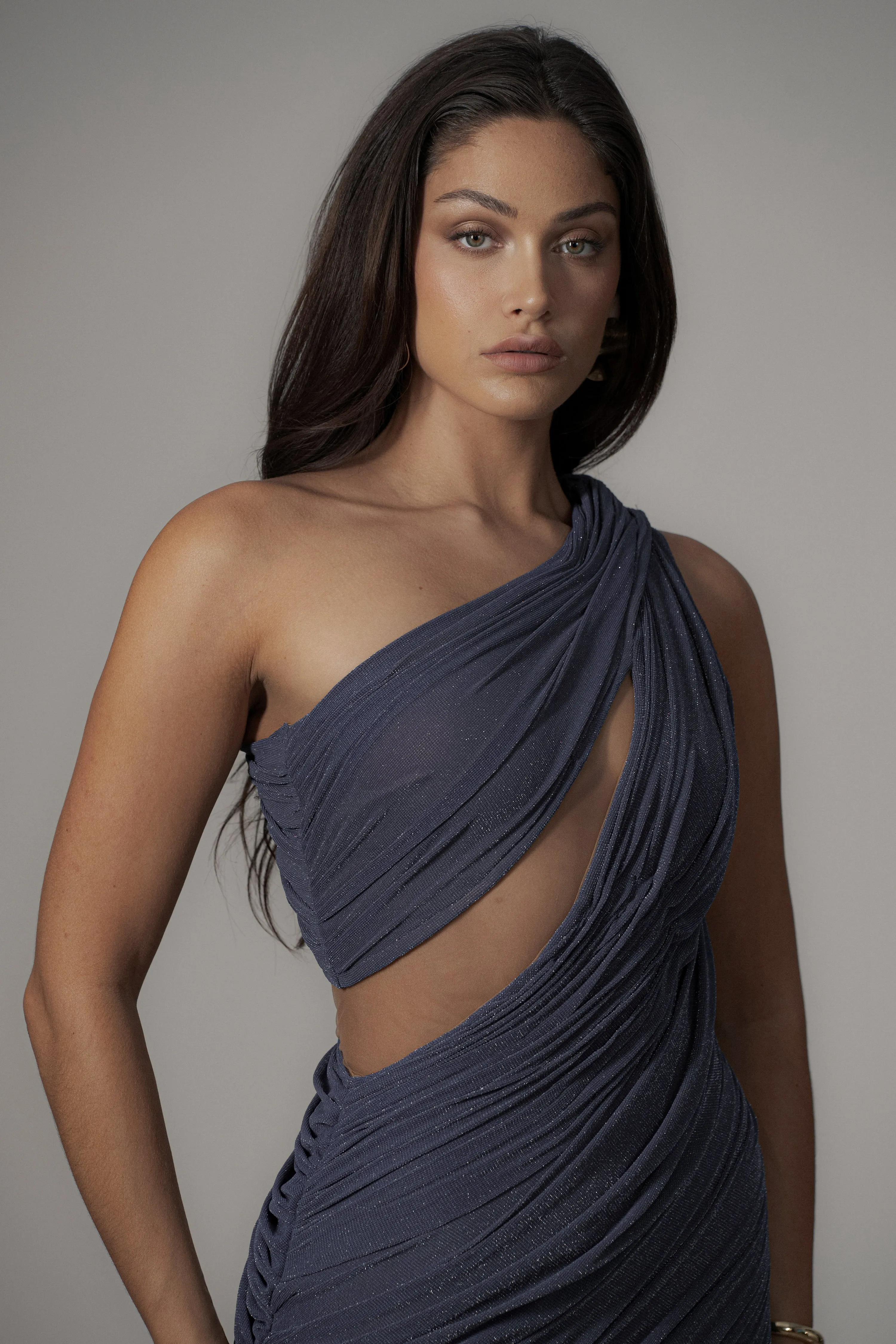 Midnight Blue Aura Shimmer Midi Dress sold by JLUXLABEL product image thumbnail 2