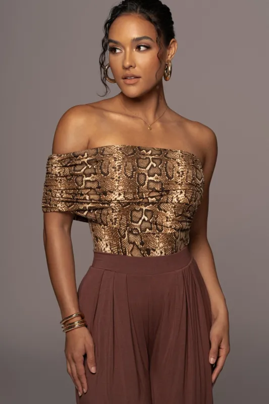 Snakeskin Veda One Shoulder Bodysuit sold by JLUXLABEL
