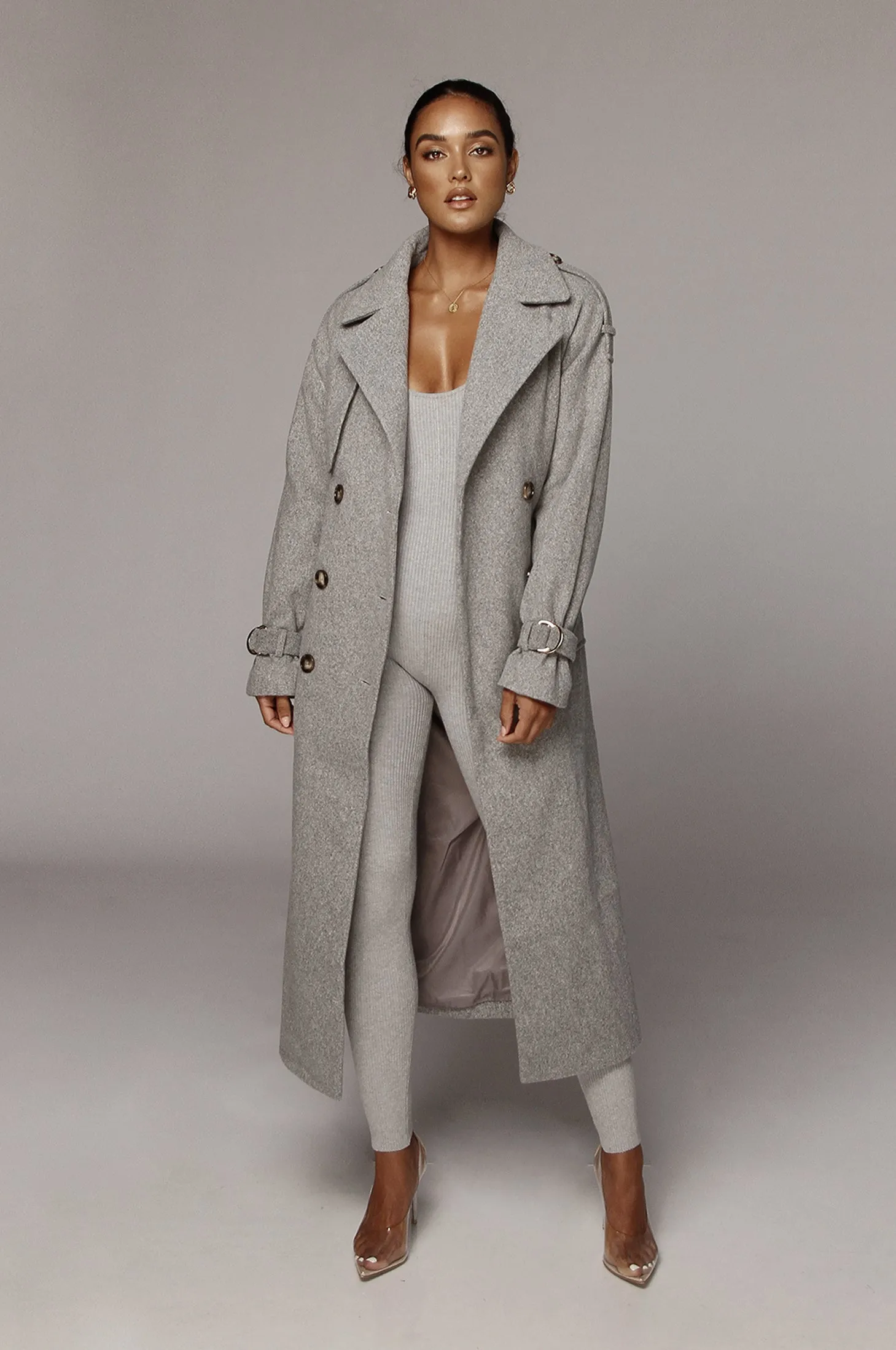 Heather Grey Beverly Trench Coat sold by JLUXLABEL