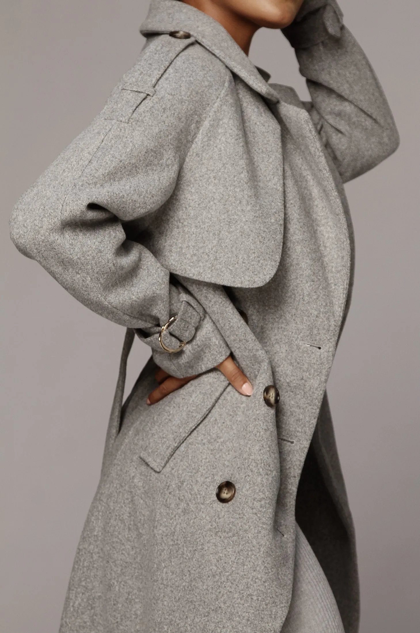 Heather Grey Beverly Trench Coat sold by JLUXLABEL product image thumbnail 5