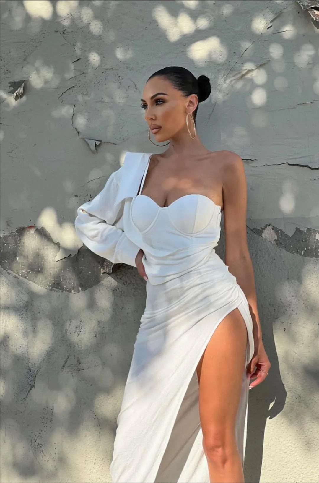 White Evita Linen Draped Dress sold by JLUXLABEL product image thumbnail 4